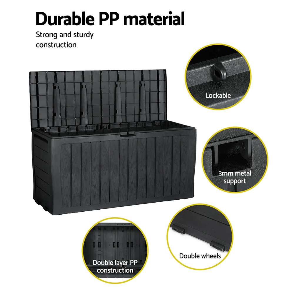 Outdoor Storage Box 220L Lockable Organiser Garden Deck Toy Shed Tool Black - Image 6