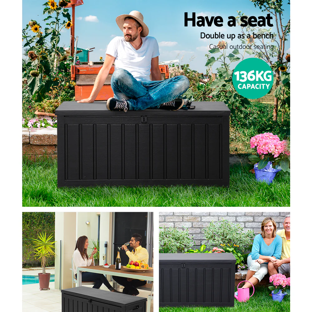 Outdoor Storage Box 240L Container Lockable Garden Bench Tool Shed Black - Image 5