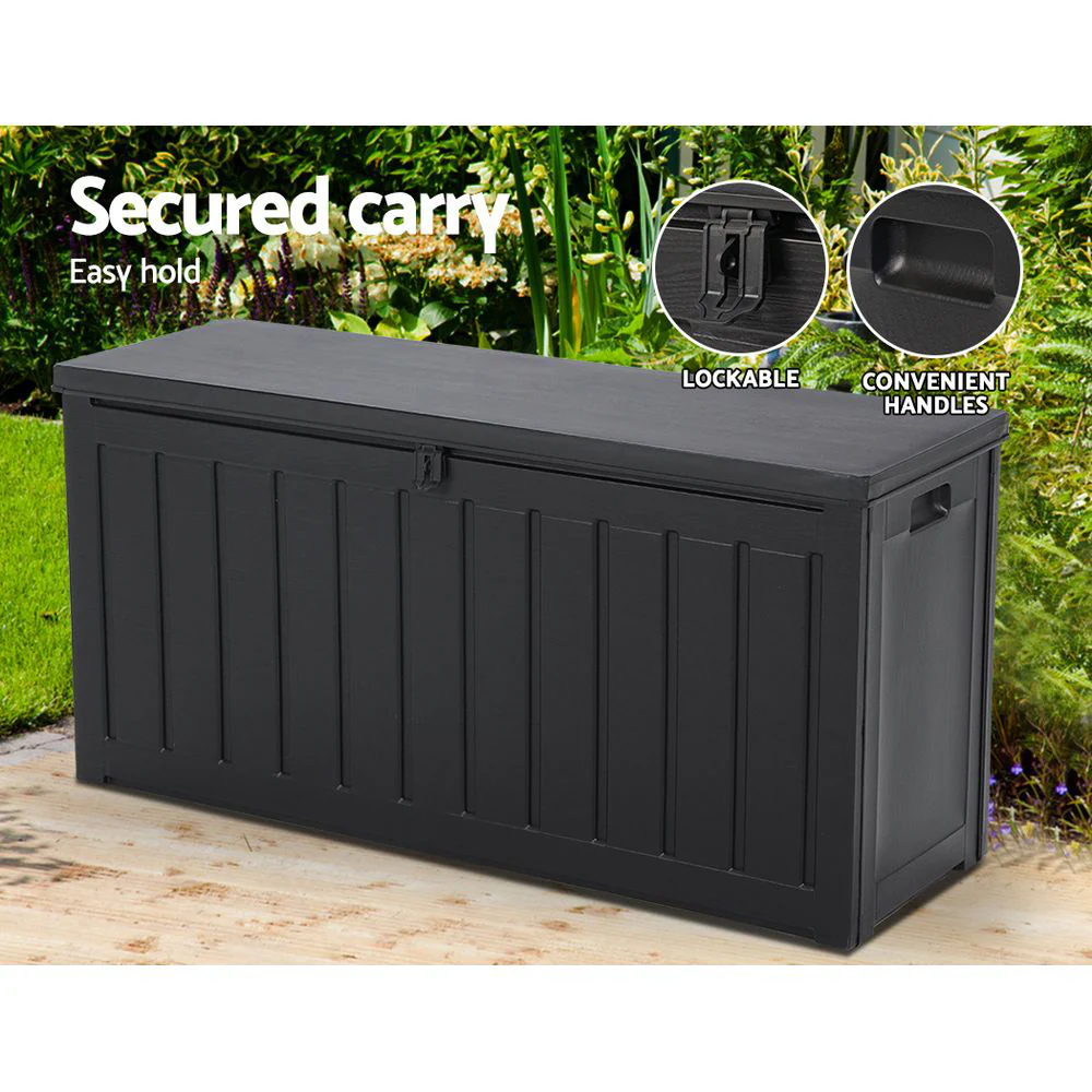 Outdoor Storage Box 240L Container Lockable Garden Bench Tool Shed Black - Image 7
