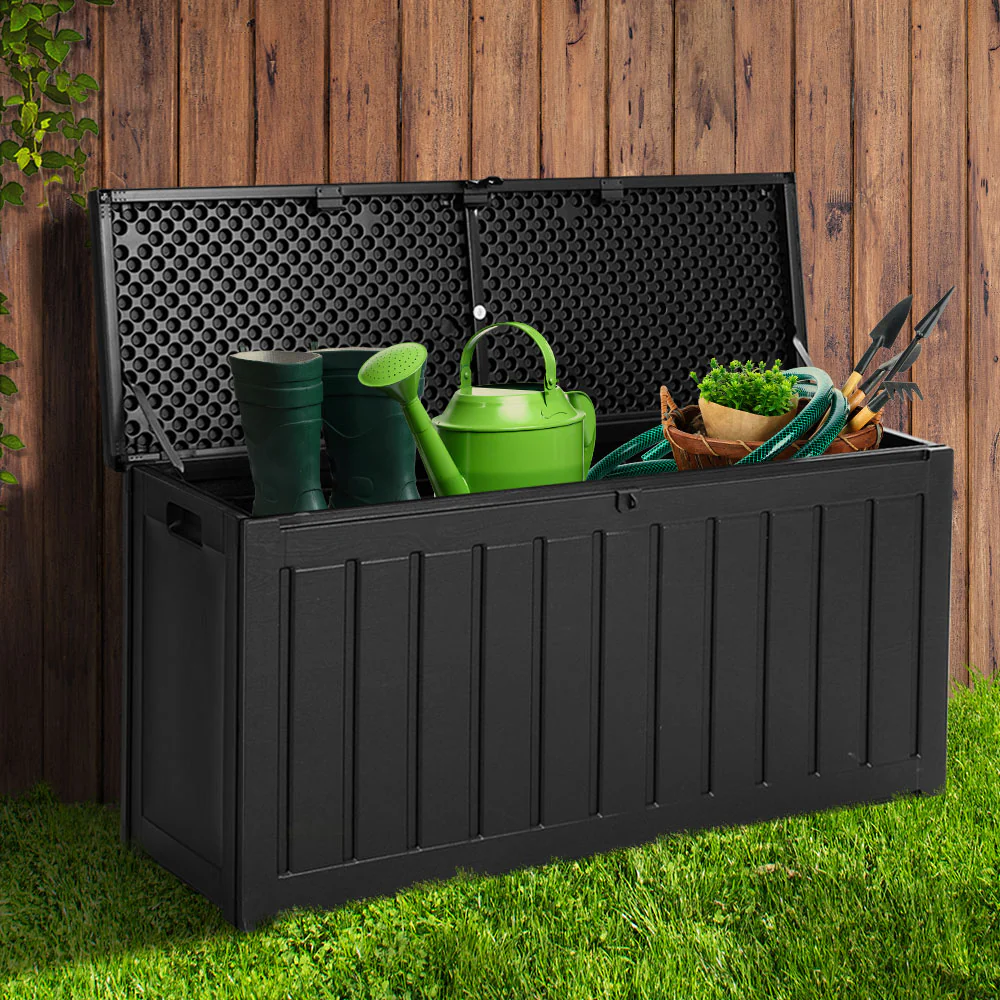 Outdoor Storage Box 240L Container Lockable Garden Bench Tool Shed Black - Image 8
