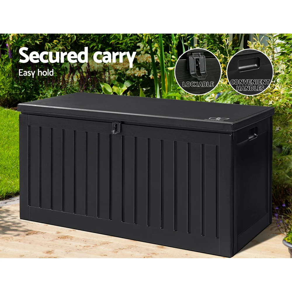 Outdoor Storage Box 270L Container Lockable Garden Bench Tool Shed Black - Image 6