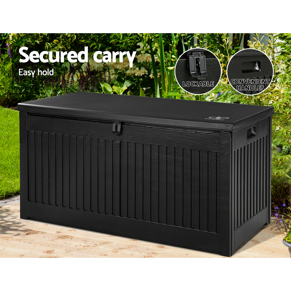 Outdoor Storage Box 270L Container Lockable Garden Bench Tool Shed Black - Image 7