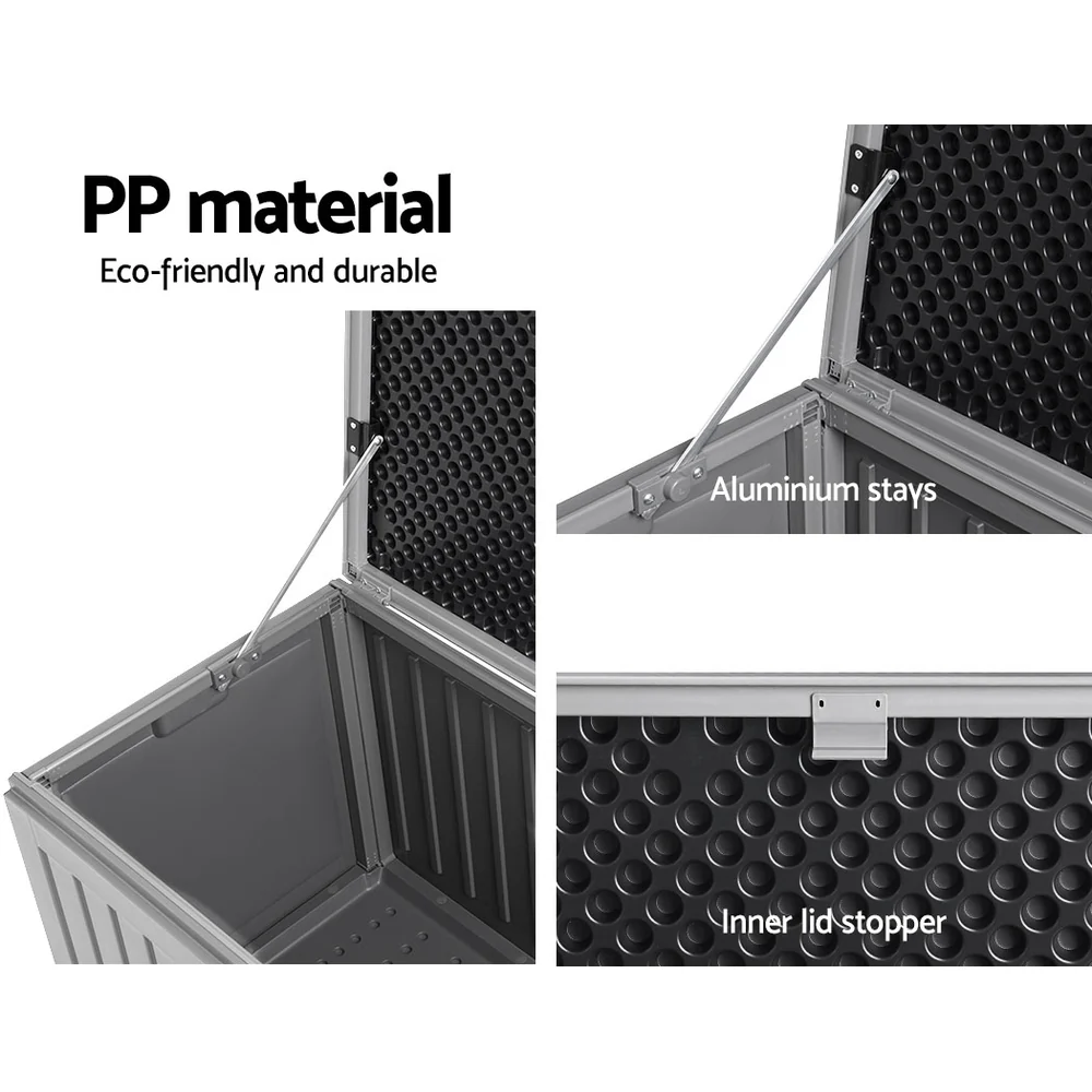 Outdoor Storage Box 270L Container Lockable Garden Bench Tool Shed Grey - Image 5
