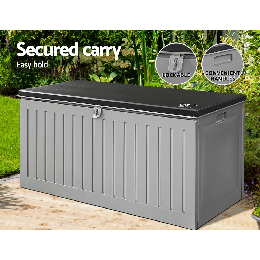 Outdoor Storage Box 270L Container Lockable Garden Bench Tool Shed Grey - Image 6
