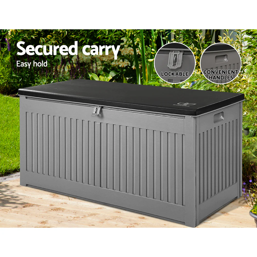 Outdoor Storage Box 270L Container Lockable Garden Bench Tool Shed Grey - Image 7