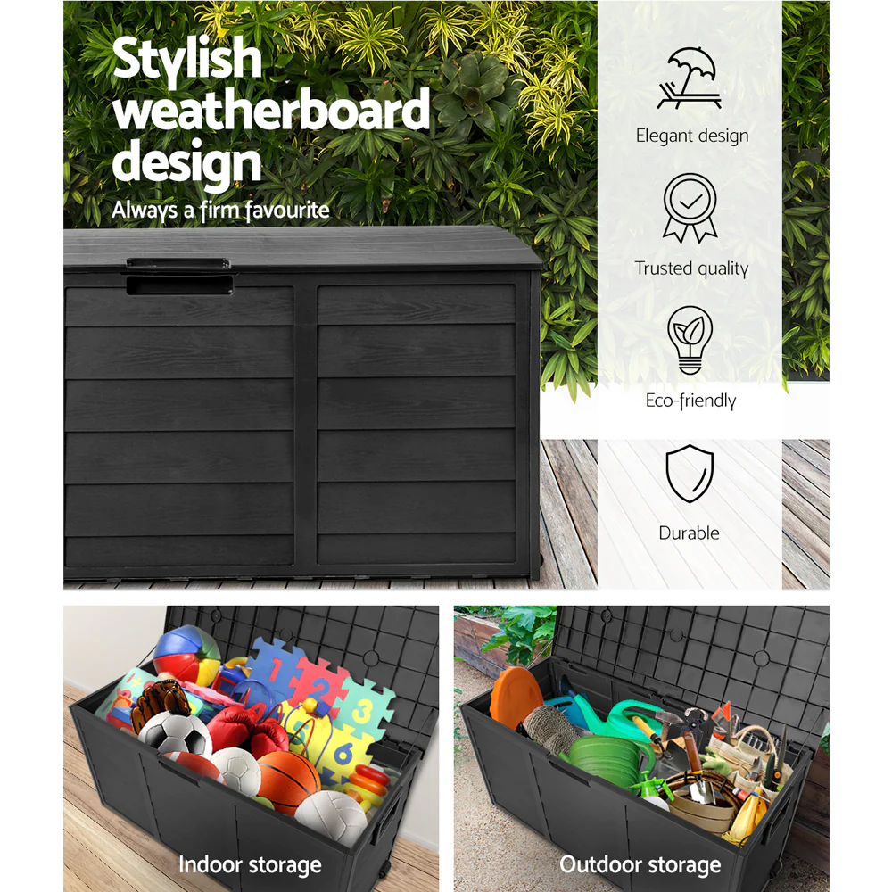Outdoor Storage Box 290L Lockable Organiser Garden Deck Shed All Black - Image 5