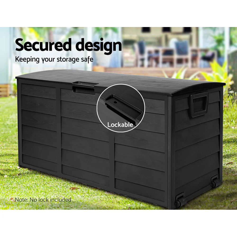 Outdoor Storage Box 290L Lockable Organiser Garden Deck Shed All Black - Image 7