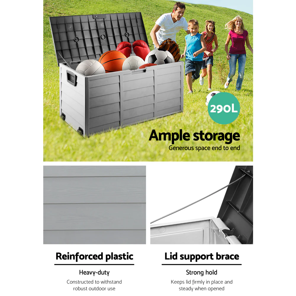 Outdoor Storage Box 290L Lockable Organiser Garden Deck Shed Tool Black - Image 5