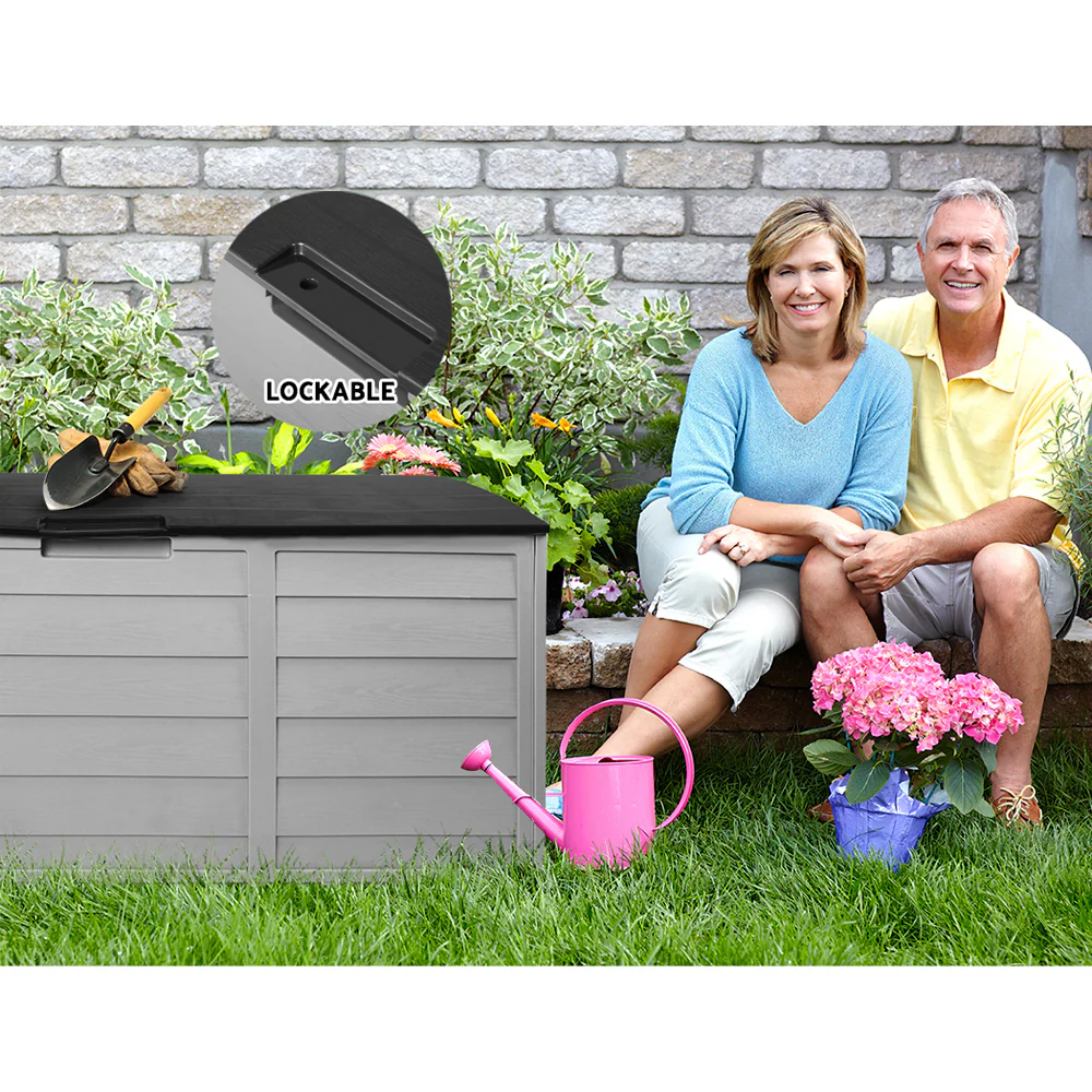 Outdoor Storage Box 290L Lockable Organiser Garden Deck Shed Tool Black - Image 6