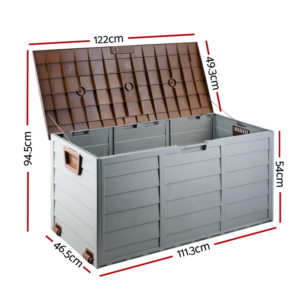 Outdoor Storage Box 290L Lockable Organiser Garden Deck Shed Tool Brown - Image 2