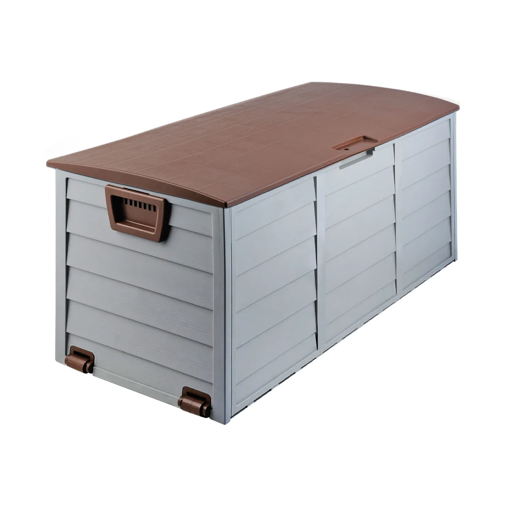 Outdoor Storage Box 290L Lockable Organiser Garden Deck Shed Tool Brown - Image 4