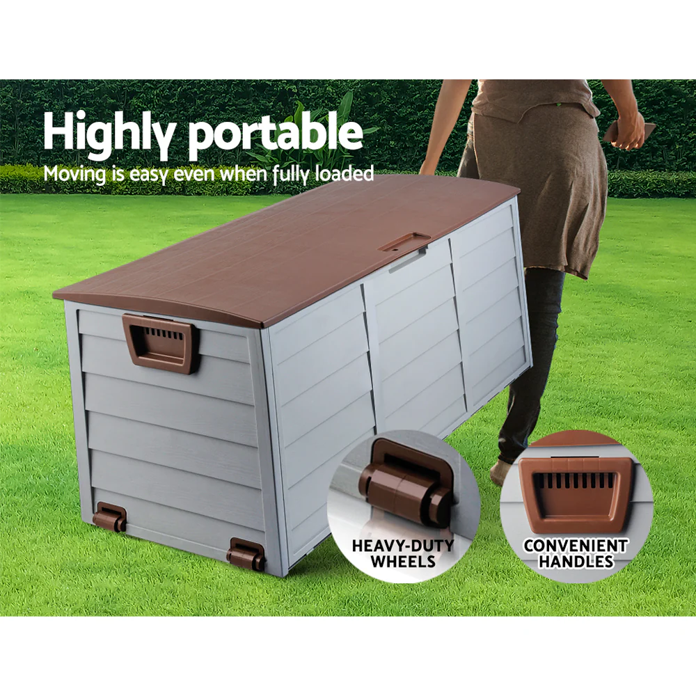 Outdoor Storage Box 290L Lockable Organiser Garden Deck Shed Tool Brown - Image 7