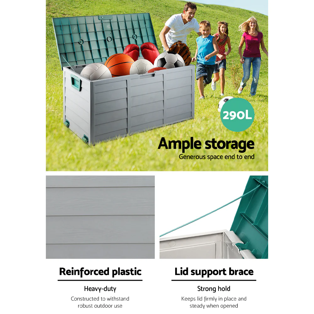 Outdoor Storage Box 290L Lockable Organiser Garden Deck Shed Tool Green - Image 5