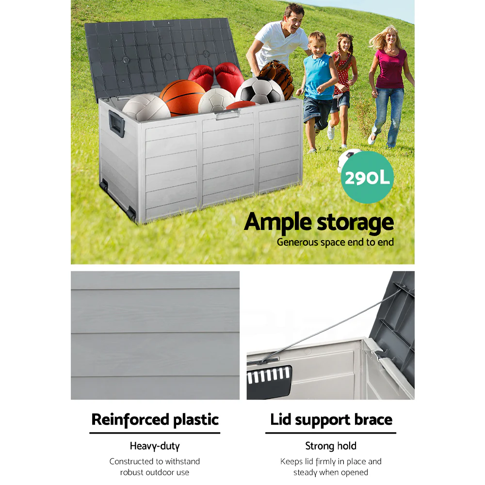 Outdoor Storage Box 290L Lockable Organiser Garden Deck Shed Tool Grey - Image 5