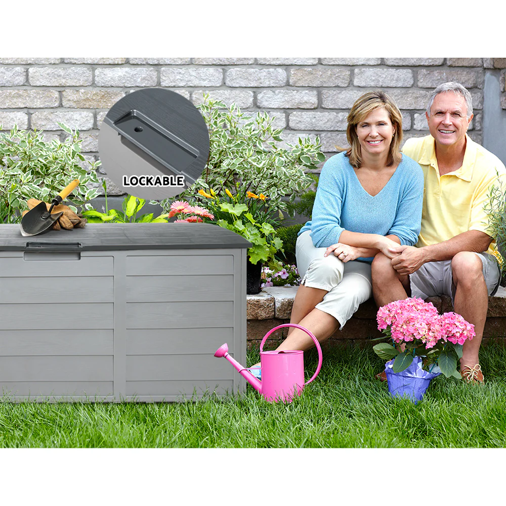 Outdoor Storage Box 290L Lockable Organiser Garden Deck Shed Tool Grey - Image 6