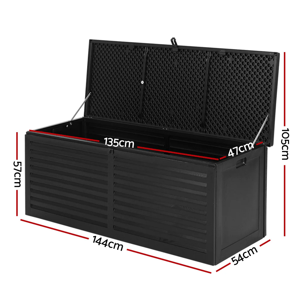 Outdoor Storage Box 390L Container Lockable Garden Bench Shed Tools Toy All Black - Image 2