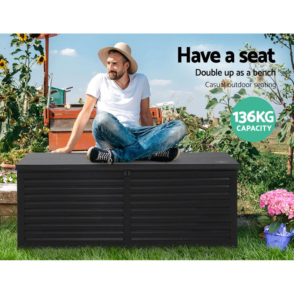 Outdoor Storage Box 390L Container Lockable Garden Bench Shed Tools Toy All Black - Image 5
