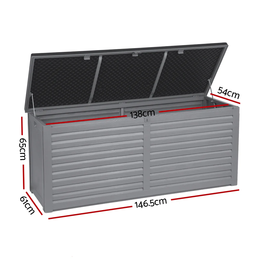 Outdoor Storage Box 490L Container Lockable Garden Bench Tools Toy Shed Black - Image 2
