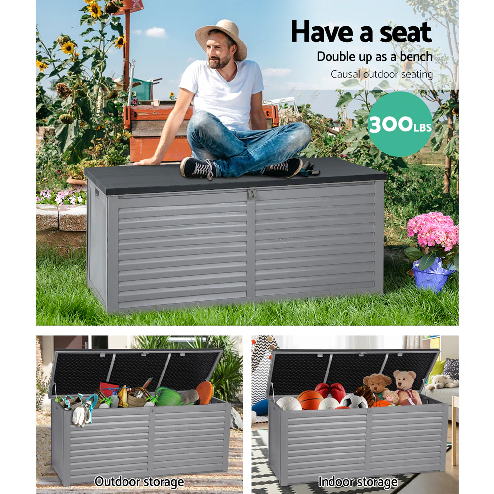 Outdoor Storage Box 490L Container Lockable Garden Bench Tools Toy Shed Black - Image 5