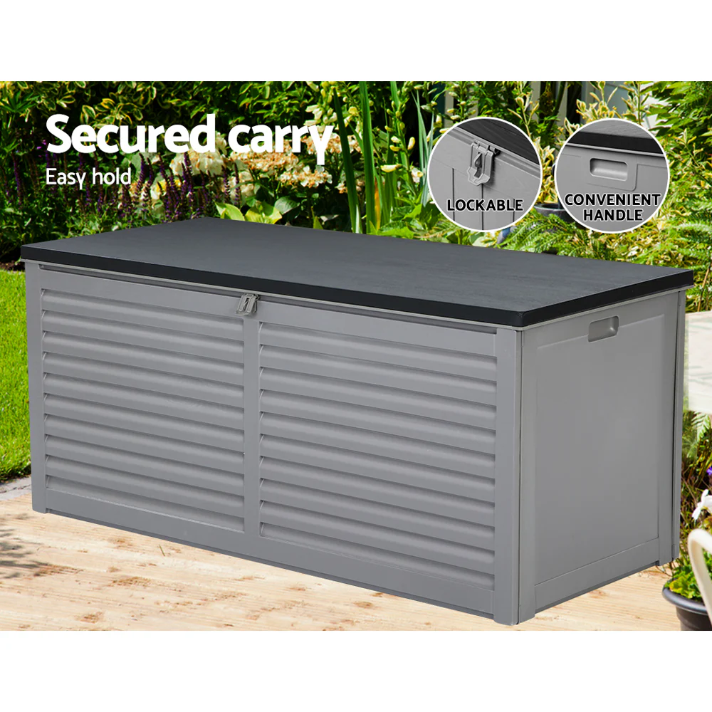 Outdoor Storage Box 490L Container Lockable Garden Bench Tools Toy Shed Black - Image 7
