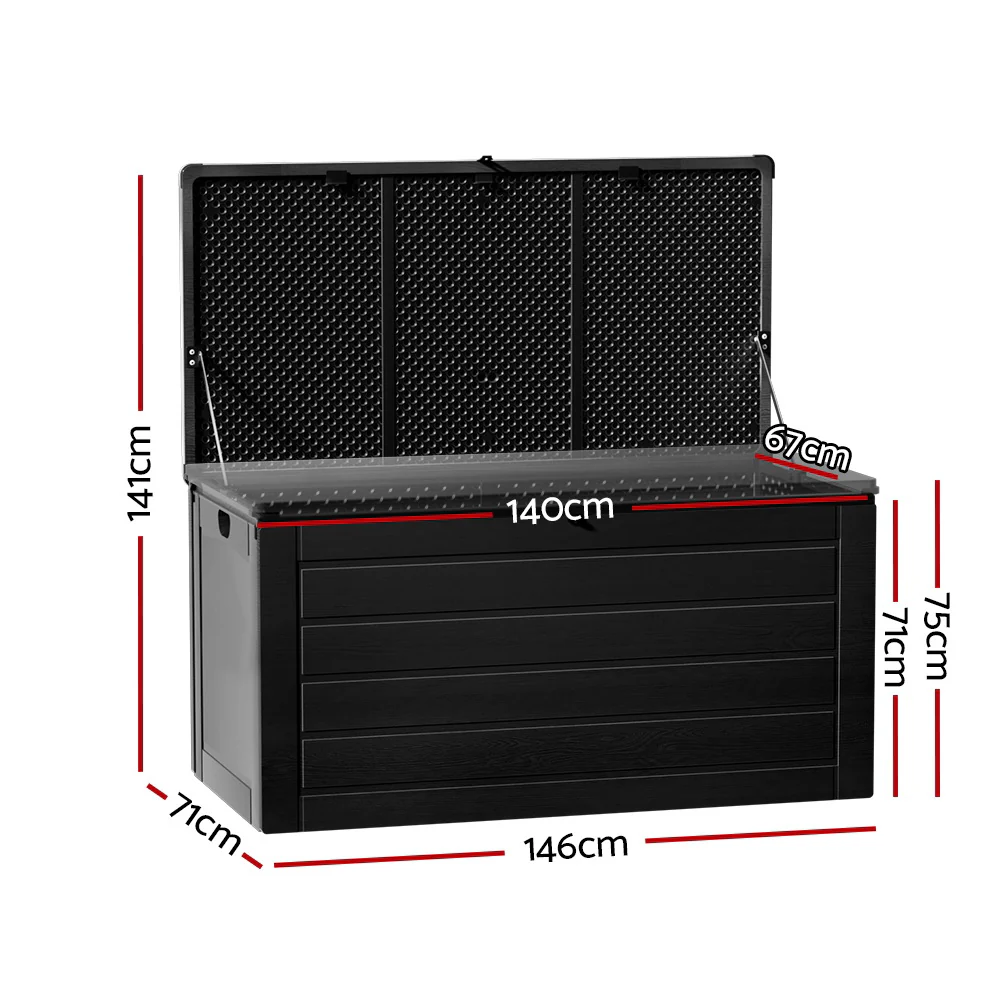 Outdoor Storage Box 680L Container Lockable Garden Bench Shed Tool All Black - Image 2