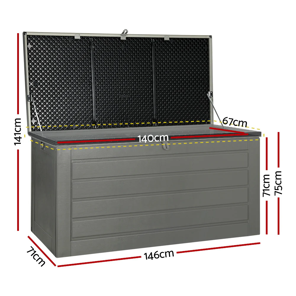 Outdoor Storage Box 680L Container Lockable Garden Bench Tool Shed Black - Image 2