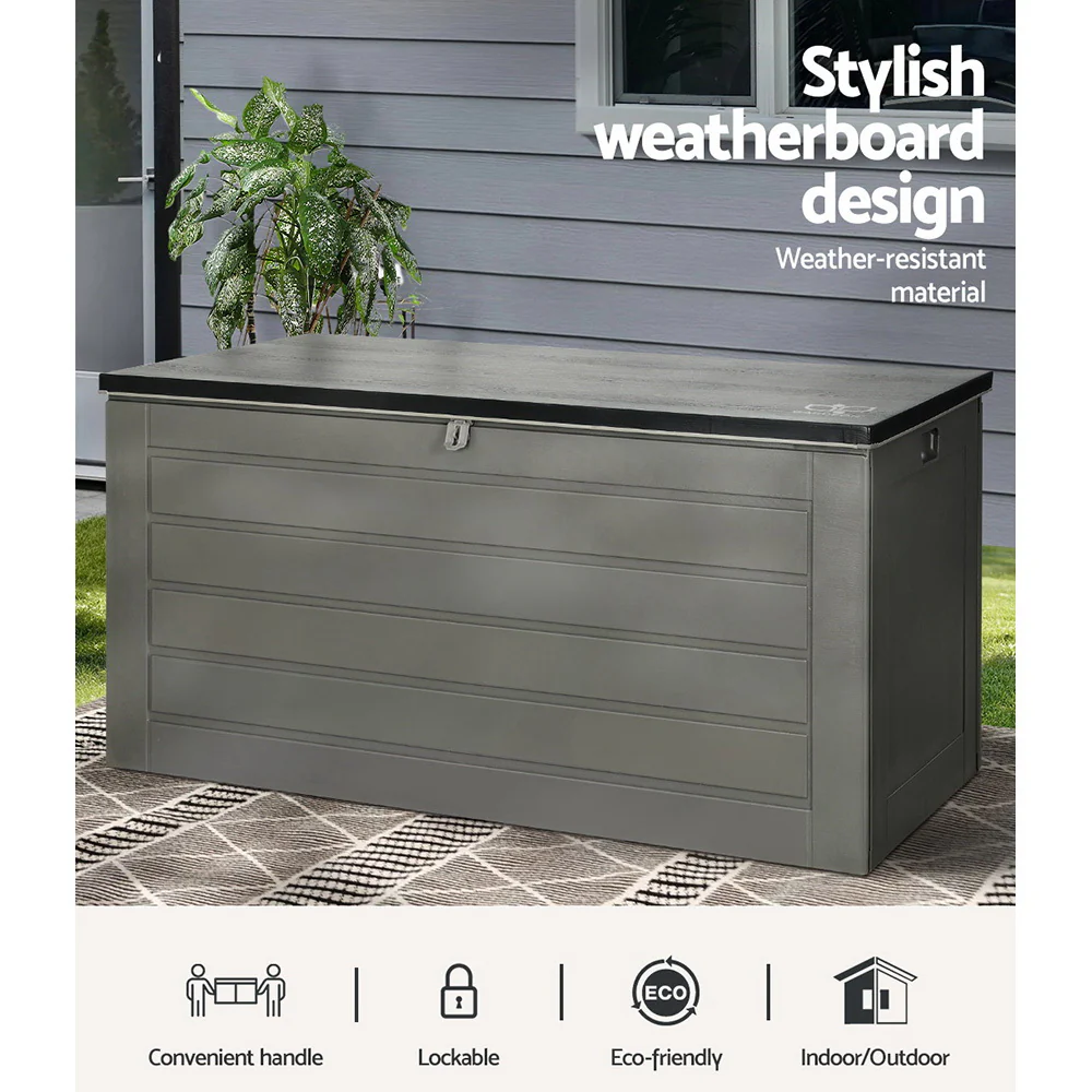 Outdoor Storage Box 680L Container Lockable Garden Bench Tool Shed Black - Image 4