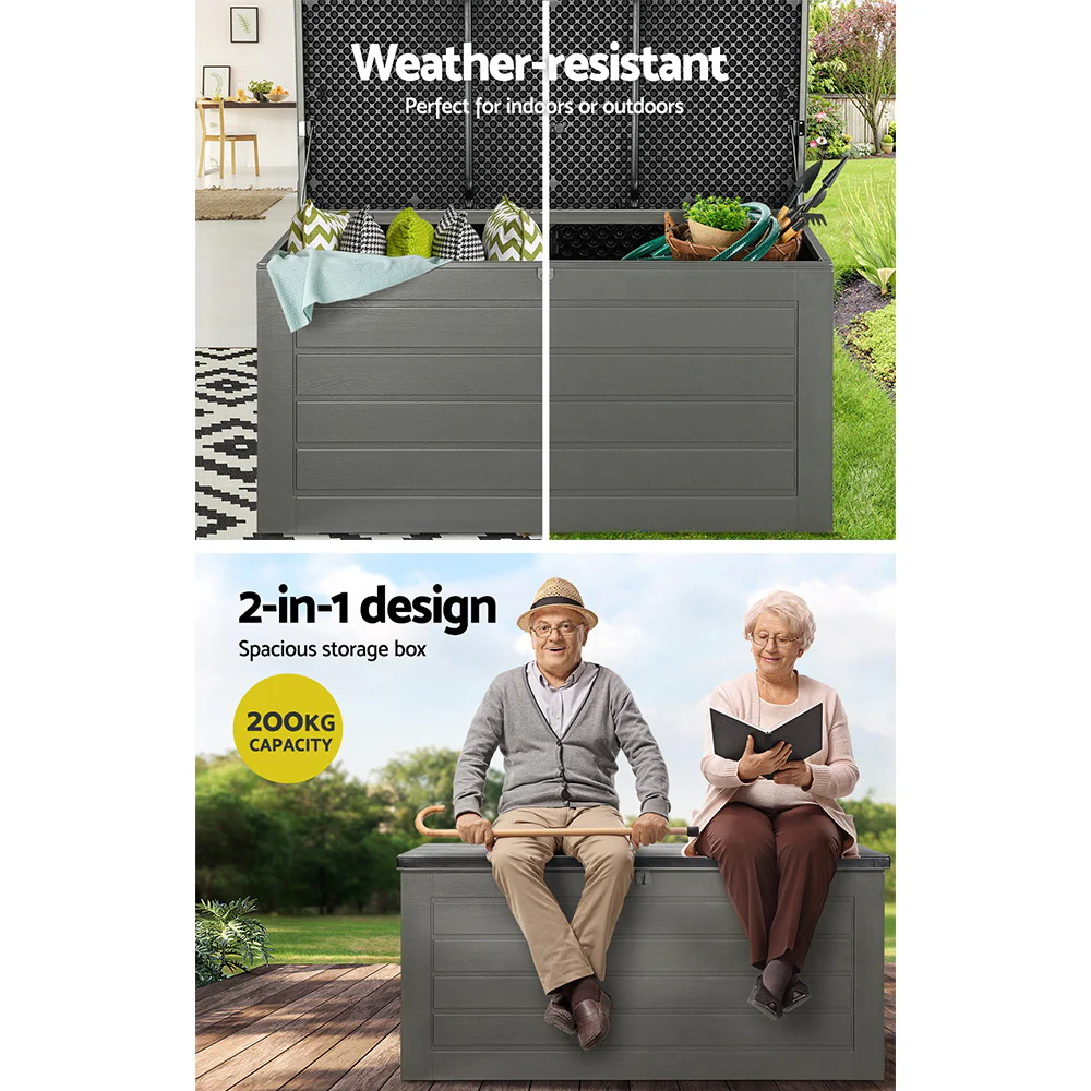 Outdoor Storage Box 680L Container Lockable Garden Bench Tool Shed Black - Image 5