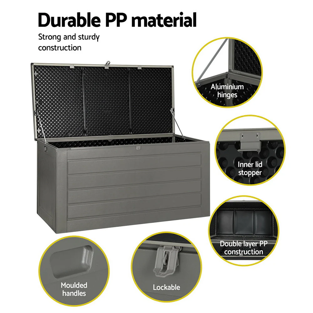 Outdoor Storage Box 680L Container Lockable Garden Bench Tool Shed Black - Image 6