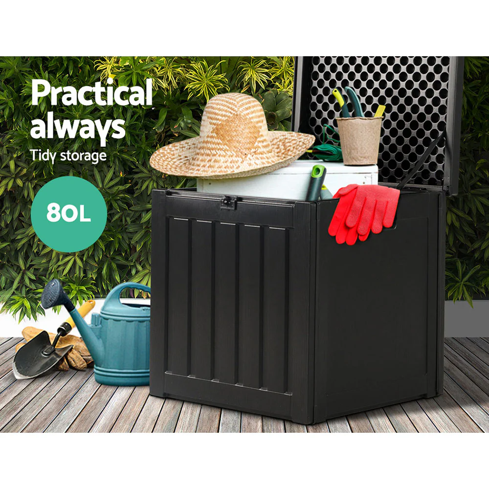 Outdoor Storage Box 80L Container Lockable Garden Toy Tool Shed Black - Image 4