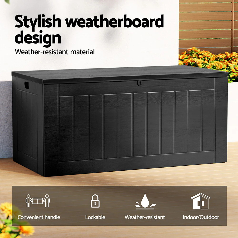 Outdoor Storage Box 830L Container Lockable Bench Tool Shed All Black - Image 4