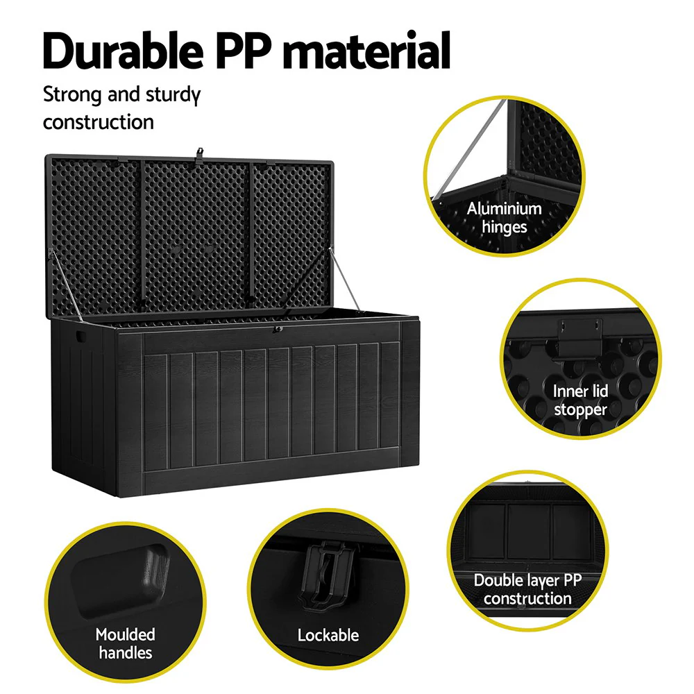 Outdoor Storage Box 830L Container Lockable Bench Tool Shed All Black - Image 6