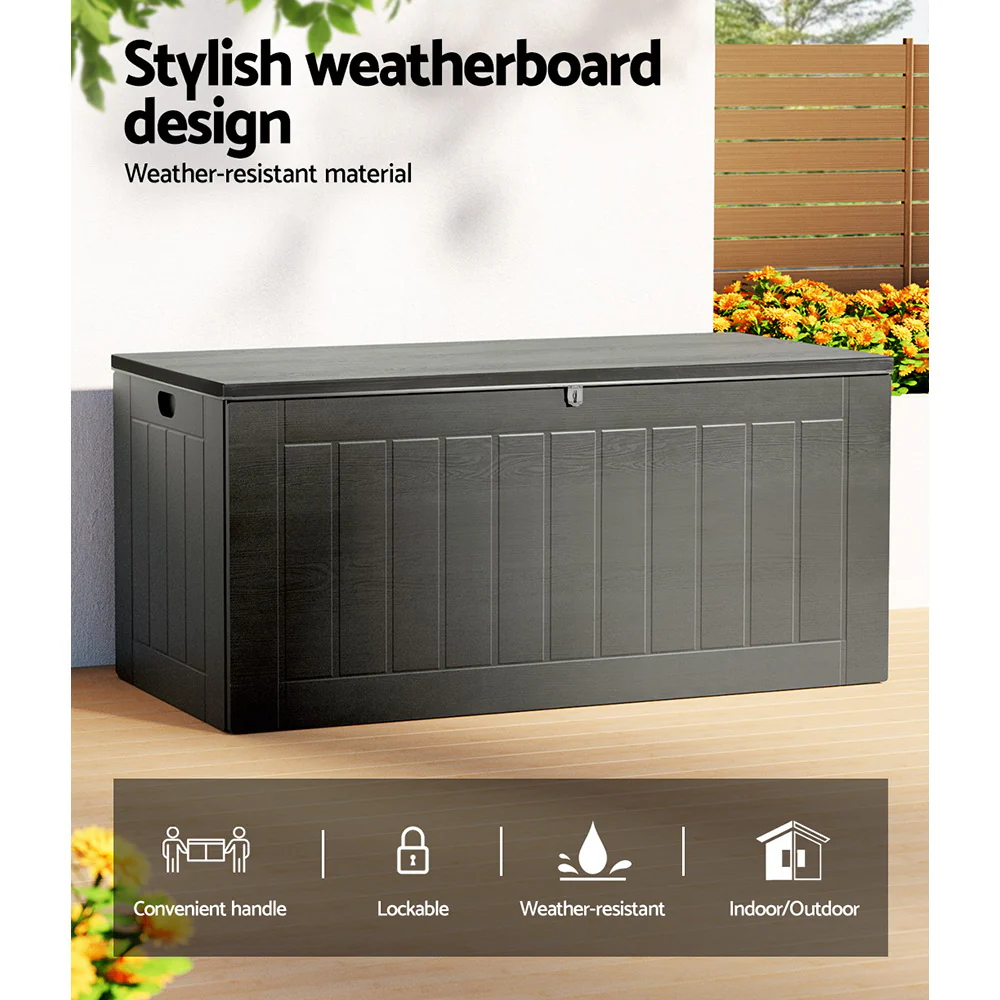 Outdoor Storage Box 830L Container Lockable Garden Bench Tool Shed Black - Image 4