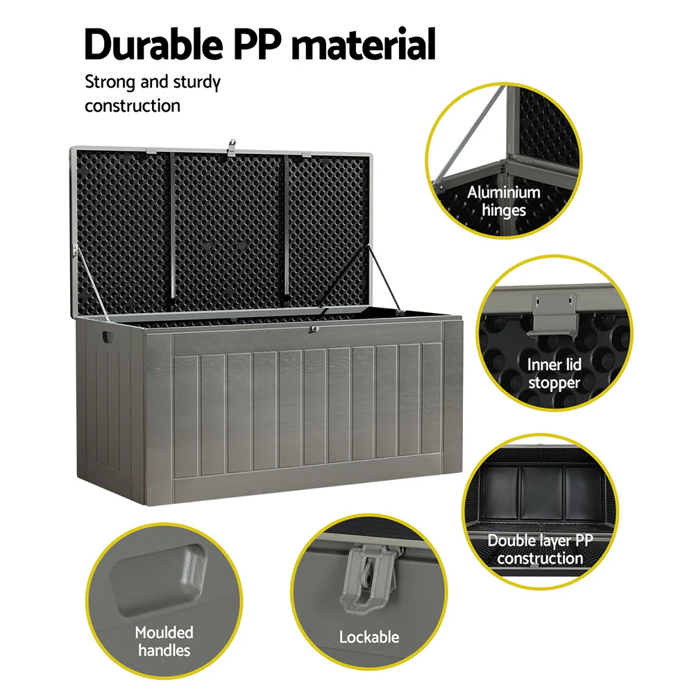 Outdoor Storage Box 830L Container Lockable Garden Bench Tool Shed Black - Image 6