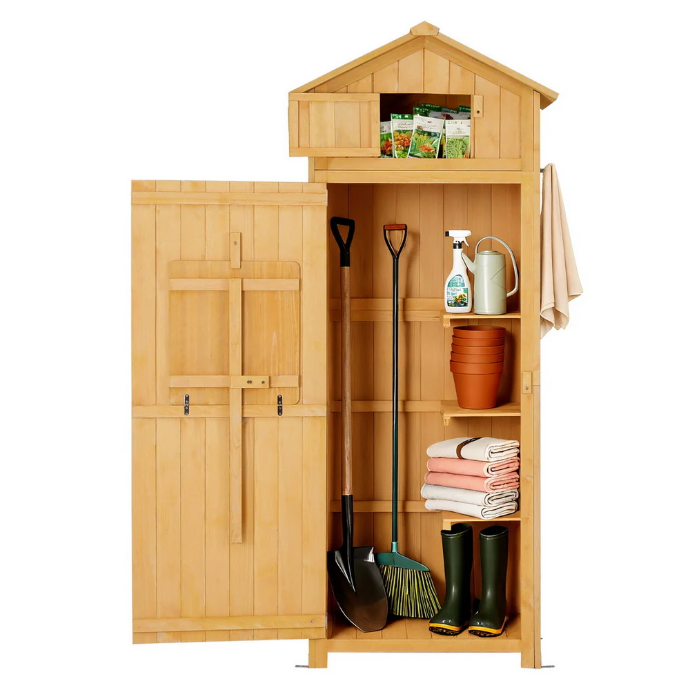 Outdoor Storage Cabinet Cupboard Folding Table Tool Organizer Shed Adjustable - Image 5