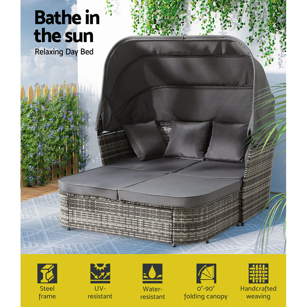 Outdoor Sun Lounge Setting Patio Furniture Wicker Sofa Garden Day Bed - Image 4