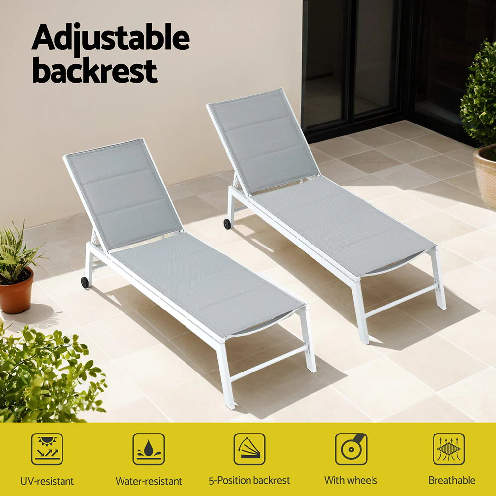 Outdoor Sun Lounger with Wheels - White - Image 4