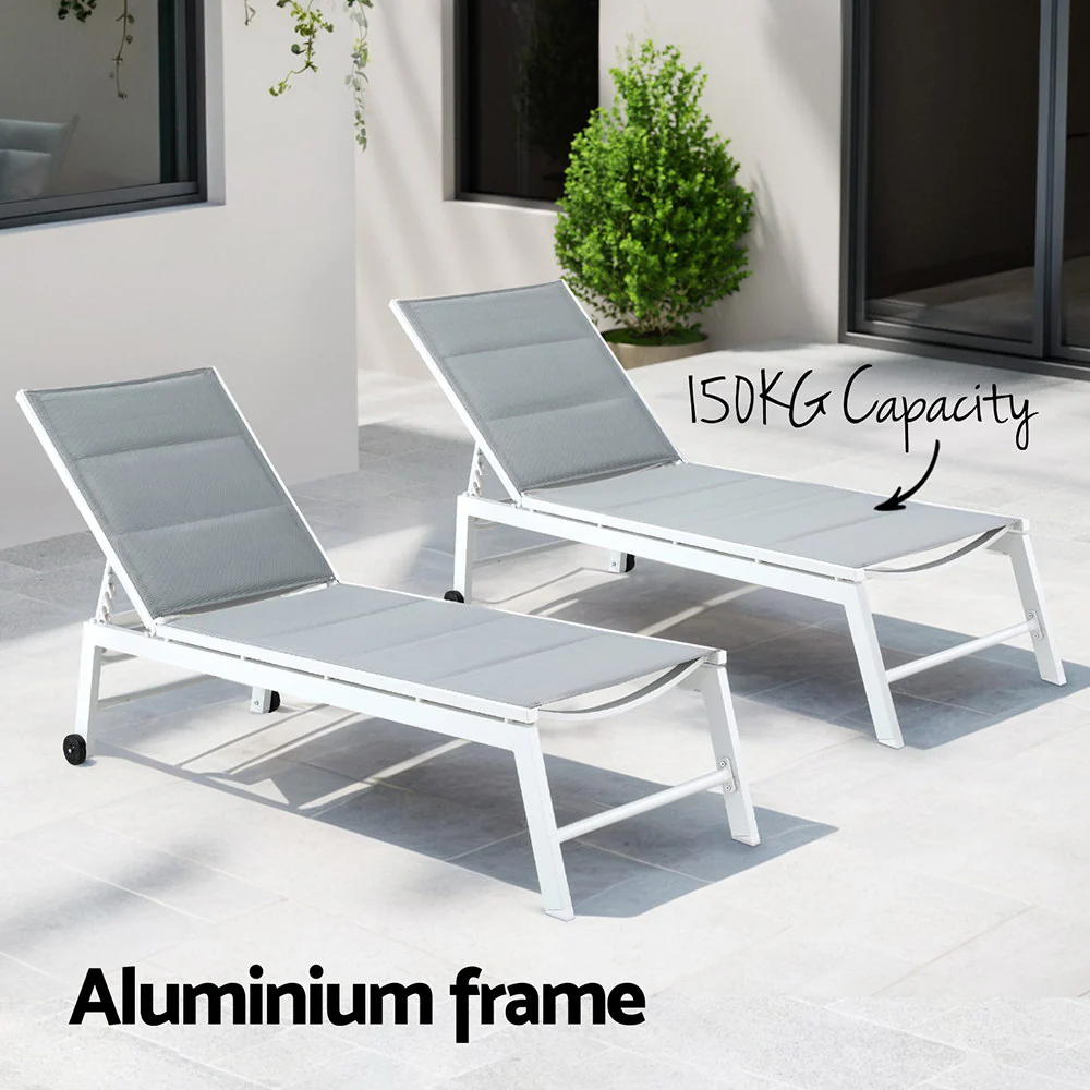 Outdoor Sun Lounger with Wheels - White - Image 5