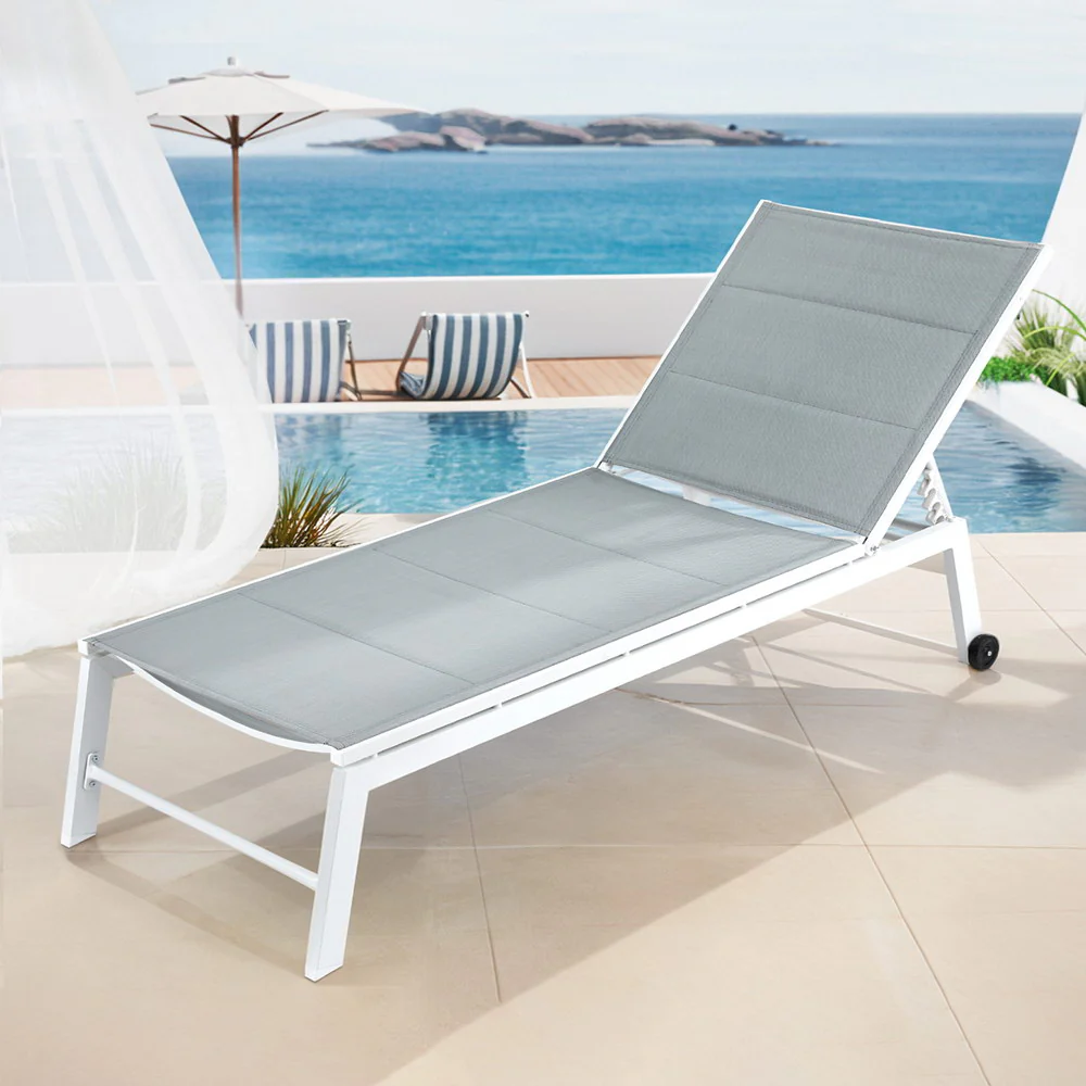 Outdoor Sun Lounger with Wheels - White - Image 7