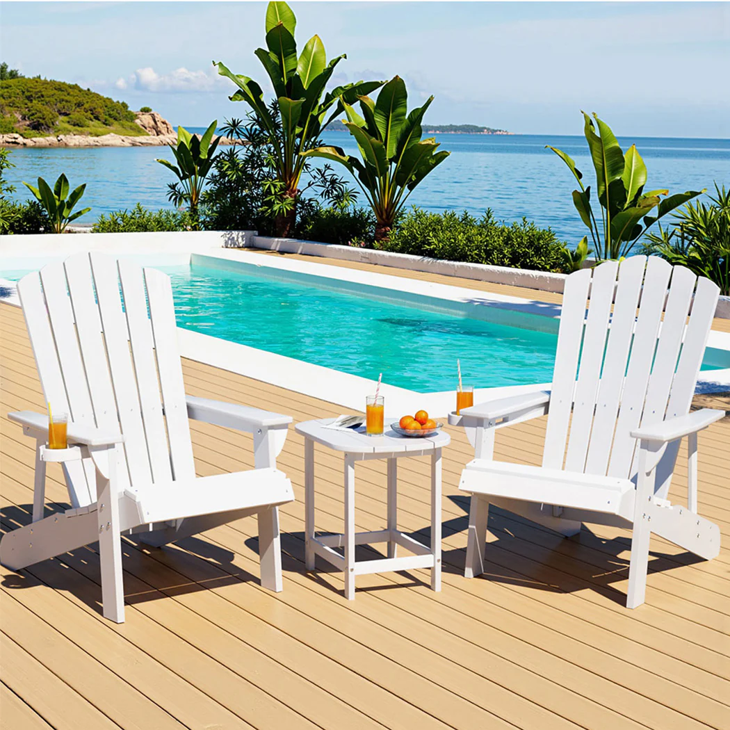Outdoor Table and Chairs HDPE Adirondack Beach Chair Sun Lounge Patio Furniture Garden White - Image 7