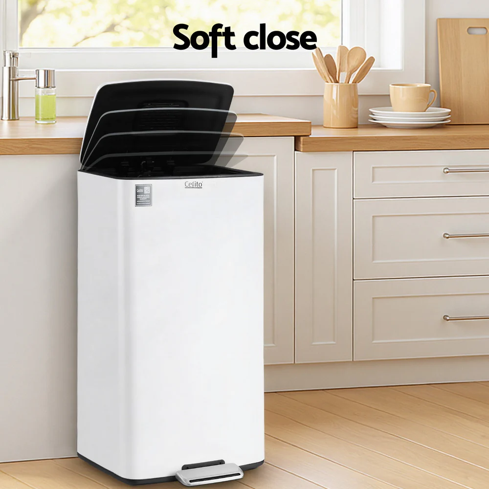 Pedal Bins Rubbish Bin Waste Recycle Dustbins Kitchen Trash Can 40L White - Image 6