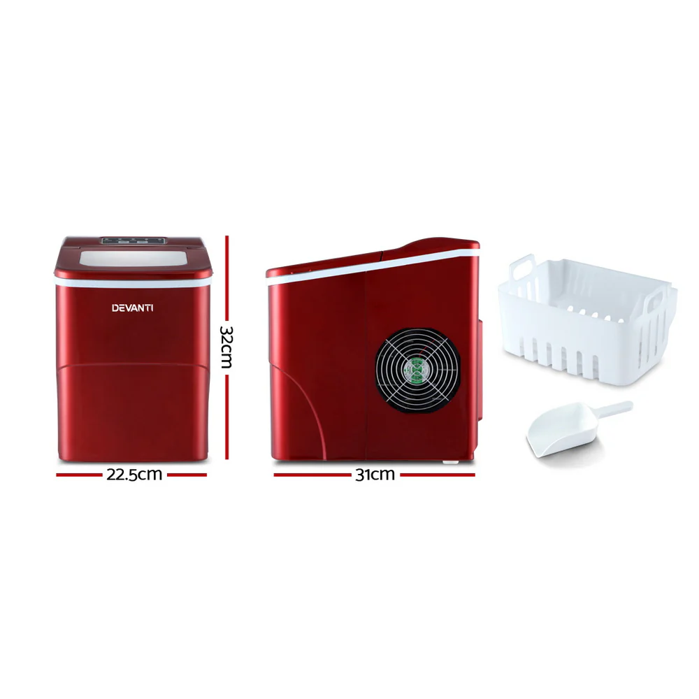 Portable Ice Cube Maker Machine 2L Home Bar Benchtop Easy Quick Red - Image 2