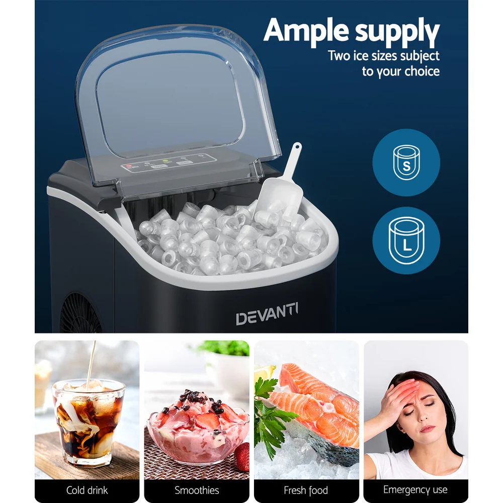Portable Ice Maker Machine Ice Cube Tray 12kg Bar Countertop Black - Image 5