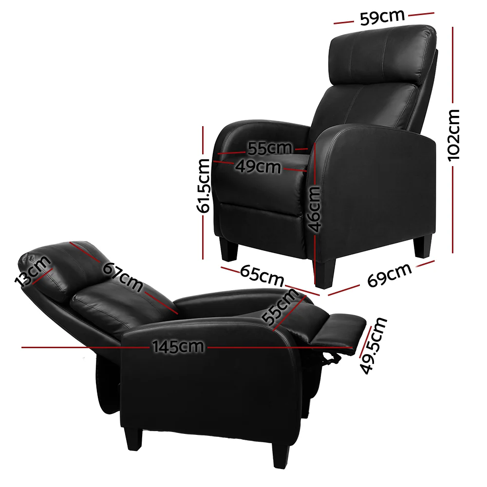 PU Leather Reclining Armchair - Black - Image 2