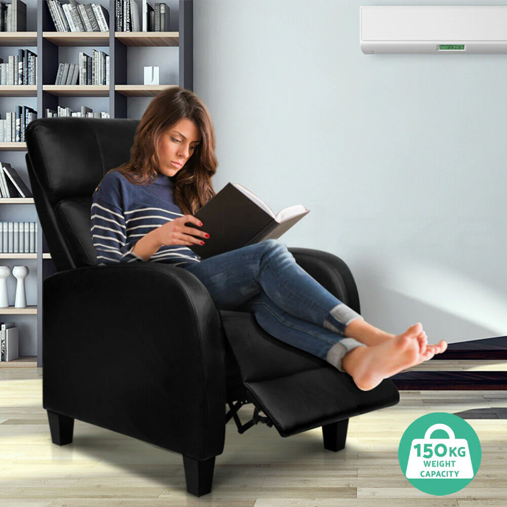 PU Leather Reclining Armchair - Black - Image 5