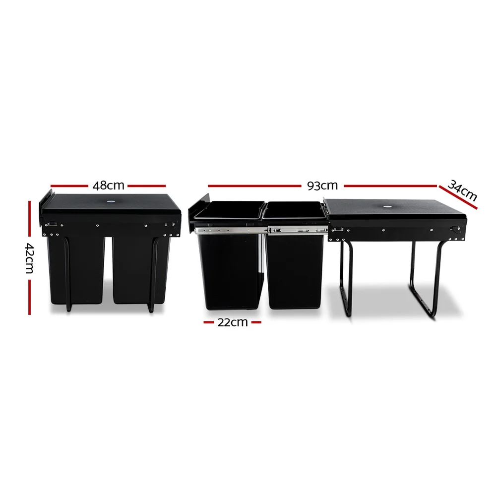 Pull Out Bin Kitchen Double Basket 2X20L Black - Image 2