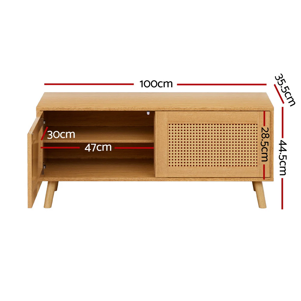 Rattan 2-Door Shoe Cabinet – Pine Finish - Image 2