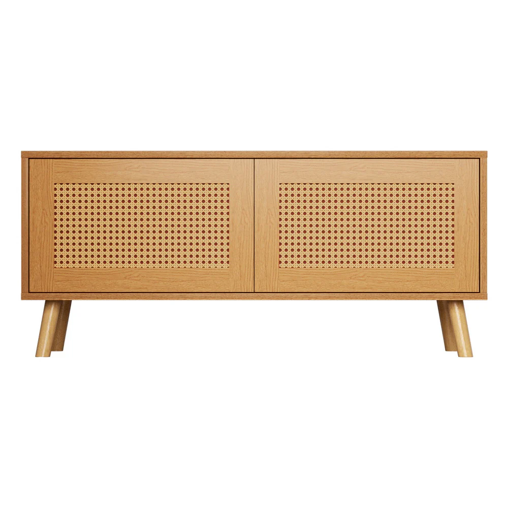 Rattan 2-Door Shoe Cabinet – Pine Finish - Image 3