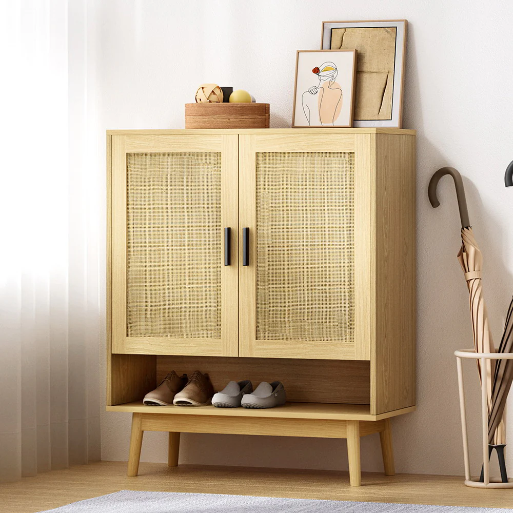 Rattan Shoe Storage Cabinet – Wood