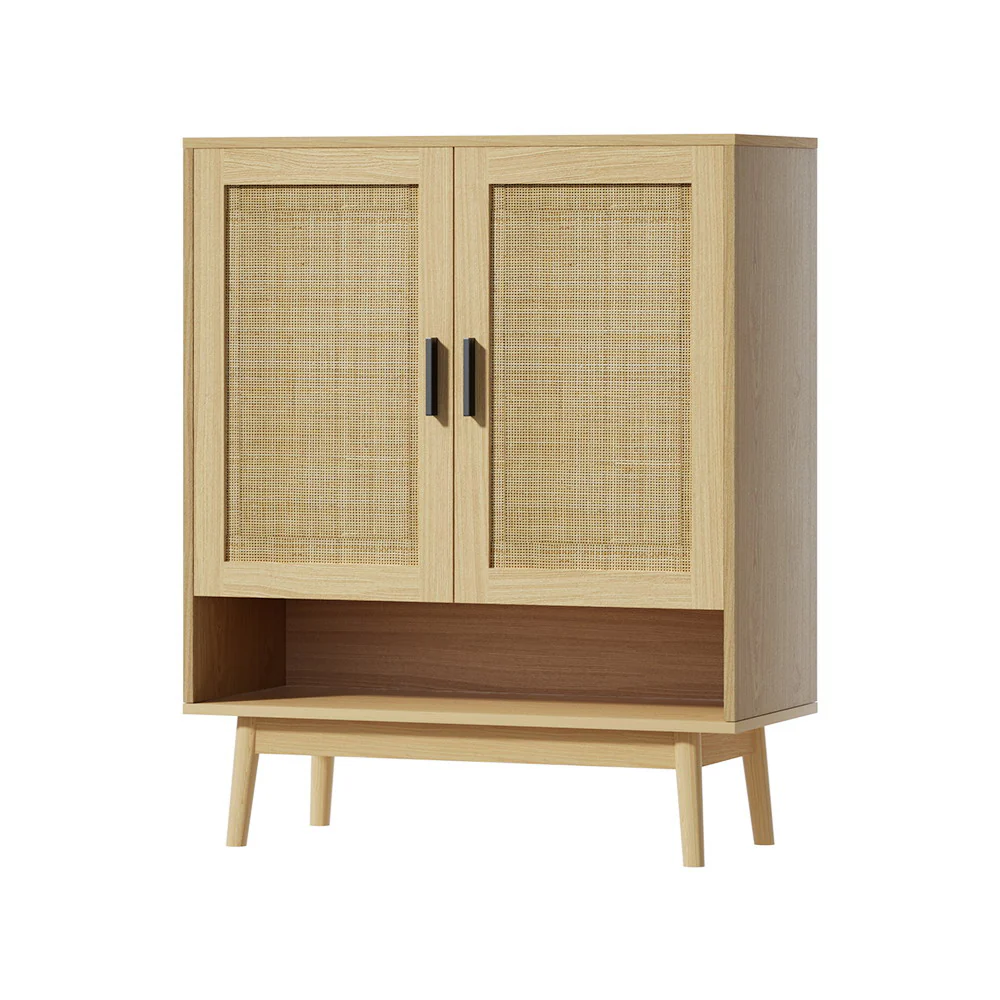 Rattan Shoe Storage Cabinet – Wood - Image 2